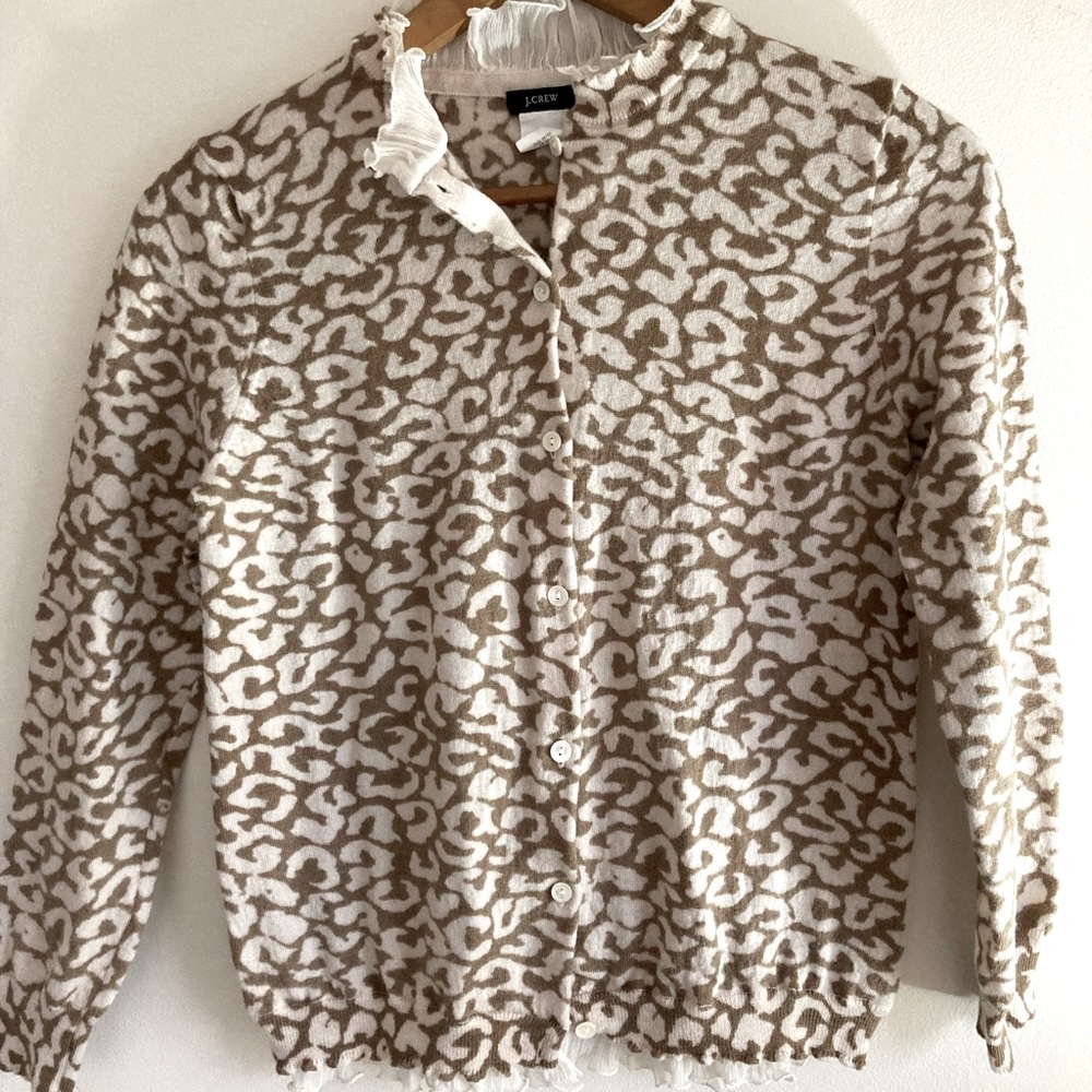 J. Crew Ruffle Collar Cardigan, Marino Wool, XS